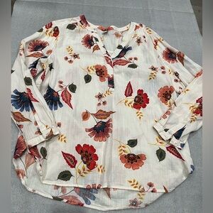[Ptp:22”]Old Navy  Cream & Floral Print Blouse Sz L NWOT